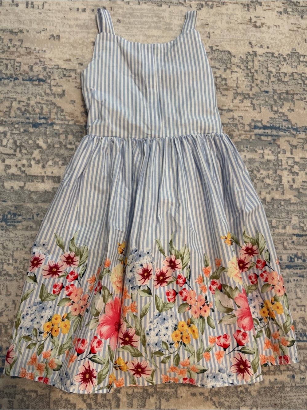 Tahari Light Blue Striped Floral Hem Dress